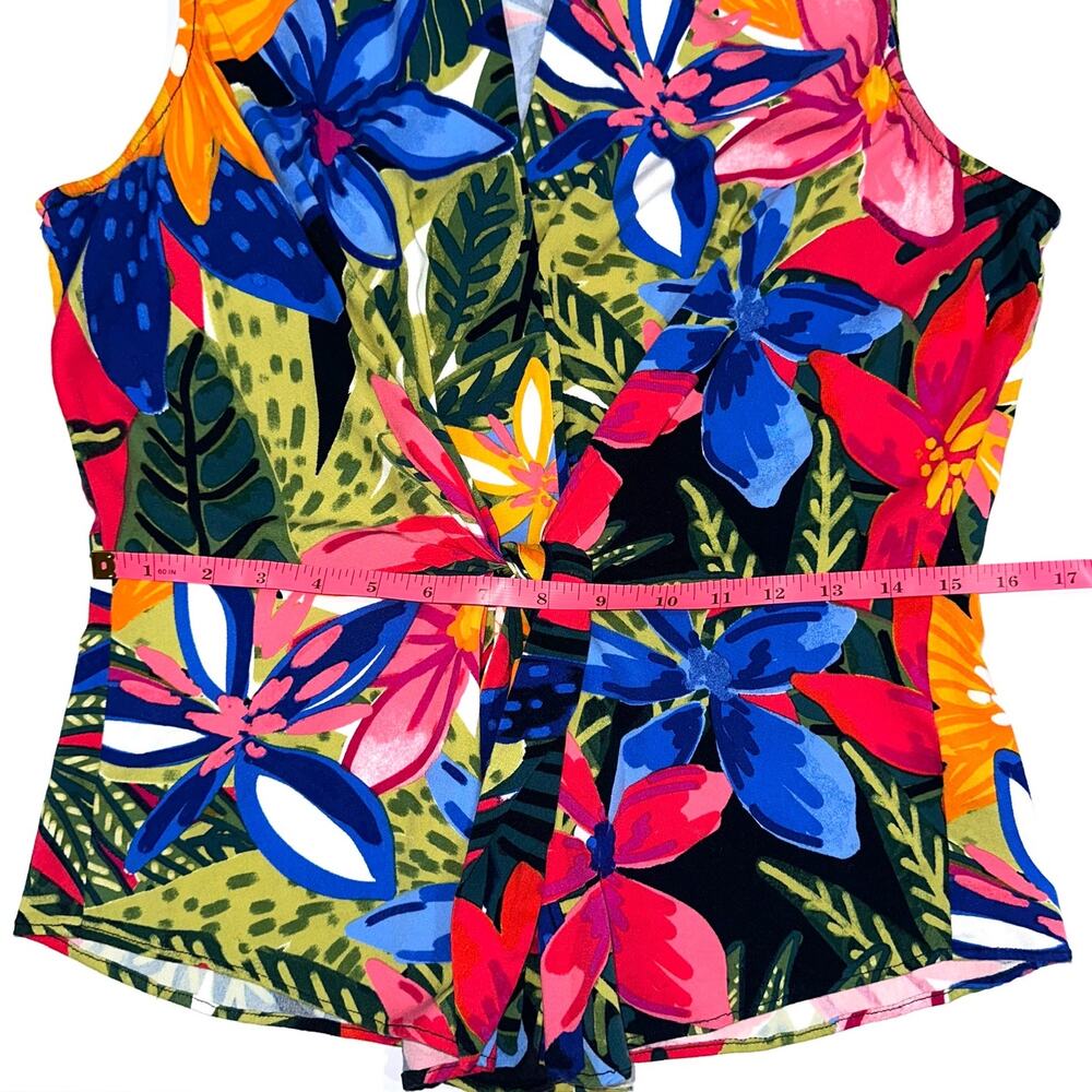 Nic + Zoe Lush Terrace Live In Tropical Tie Front Sleeveless Blouse Size Medium - Picture 14 of 15